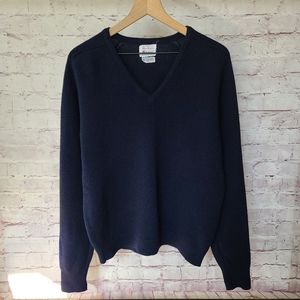 Vintage Alan Paine Natelsons Navy V-Neck Lambswool Sweater